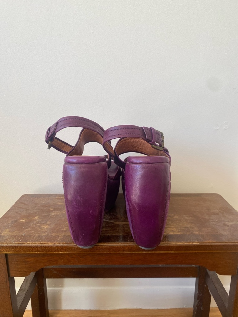 Purple Suede Platform Wedge Sandals - Picture 3 of 8